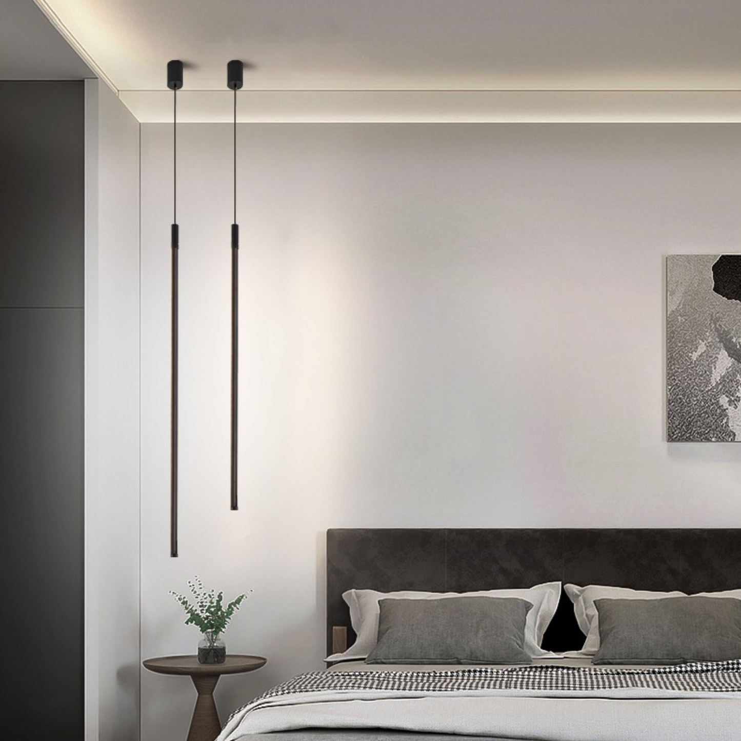 Lampada Sospesa:1313 a Filo minimalista con illuminazione a LED 180 gradi e atmosfera sobria.