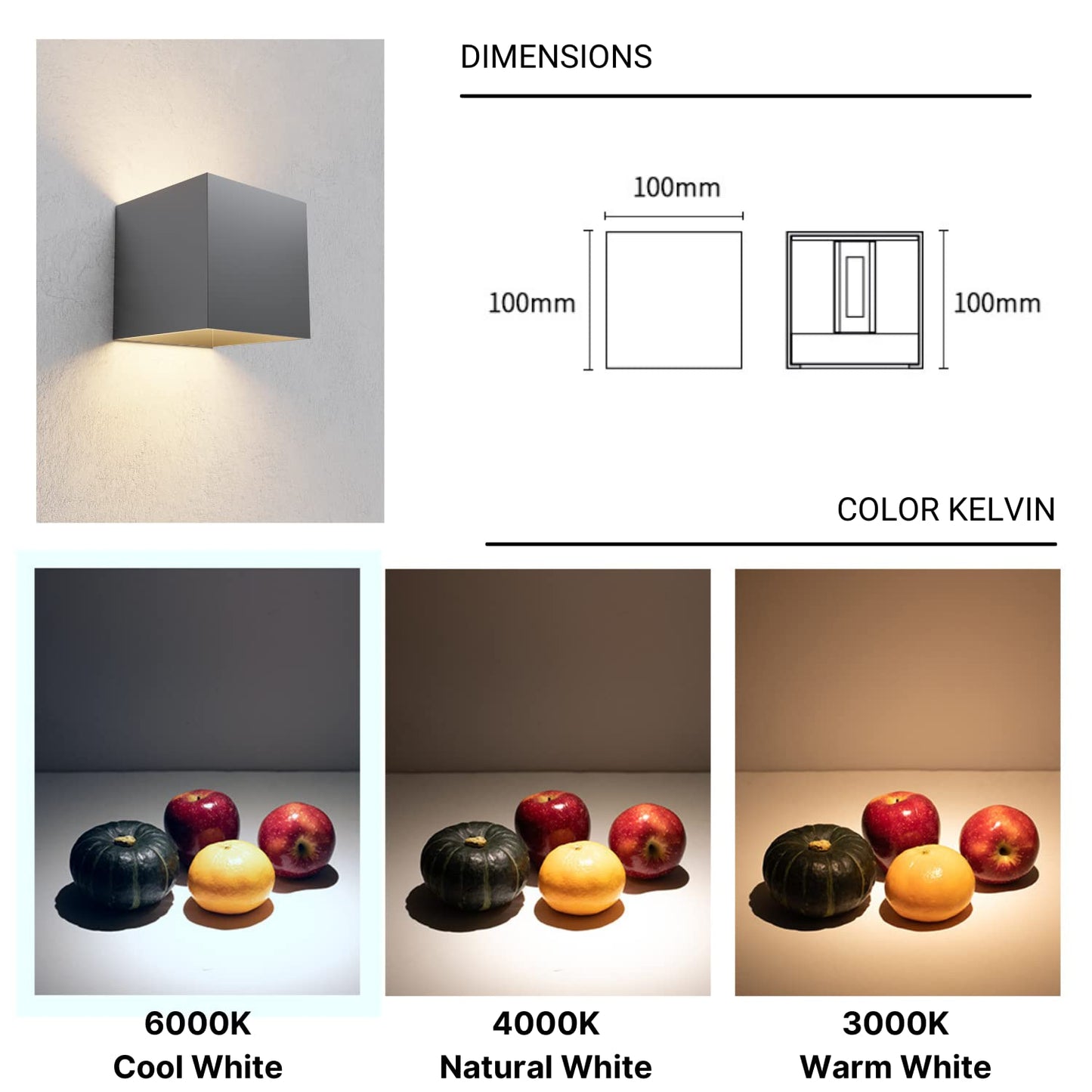 Applique Cubo a LED IP65 per interno/esterno 12W Regolabile 1000lumen Moderno Alluminio