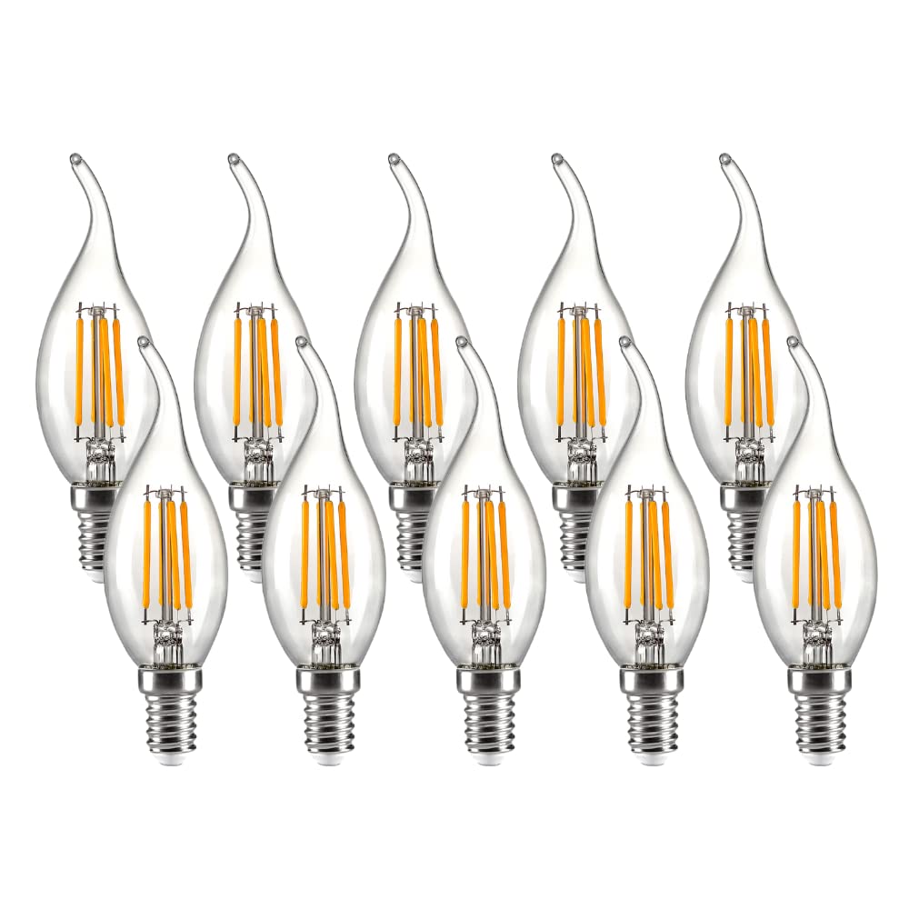 NUOVA GERMANY Filamento LED E14, 4W Equivalenti a 40W, 400Lm, 3000K Luce Calda, Forma fiamma Candela C37 Stile Vintage, Non Dimmerabile, Confezione da 10 Pezzi