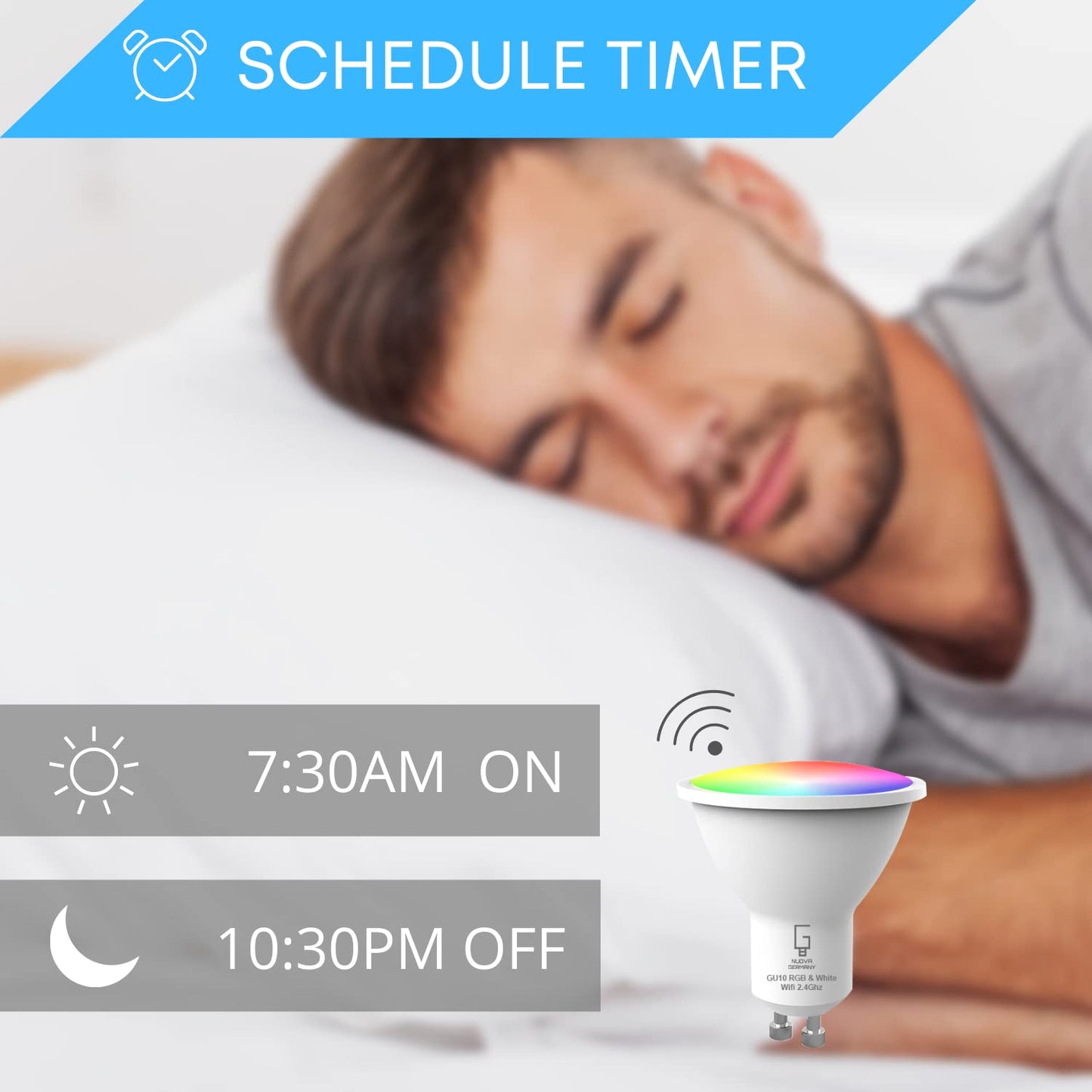 NUOVA GERMANY Lampadina LED GU10 Wifi Intelligente, RGB+2700-6500K Compatibile con Alexa e Google Home, Nessun Hub Richiesto, 4.5W (50W) Dimmerabile (2 Pezzi)