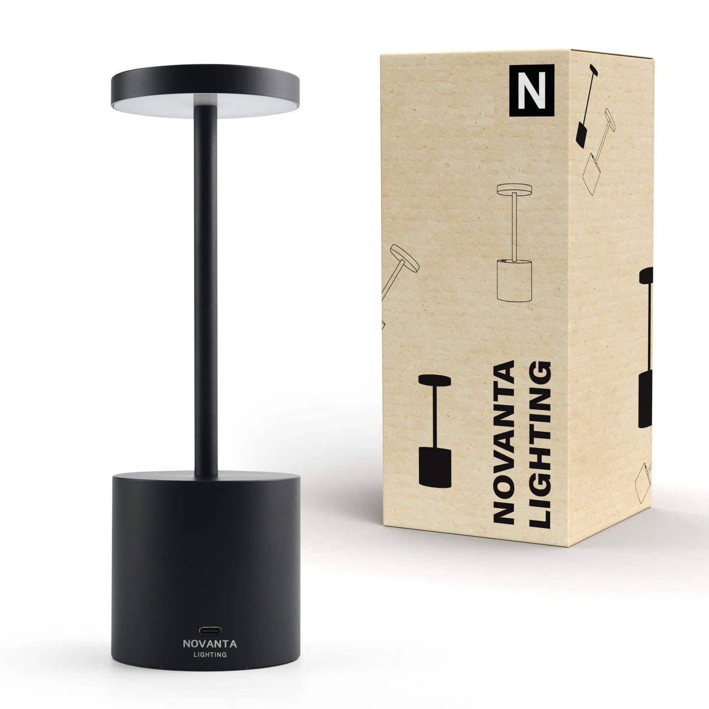 NOVANTA LIGHTING Lampada da Tavolo Ricaricabile Senza Fili in Metallo