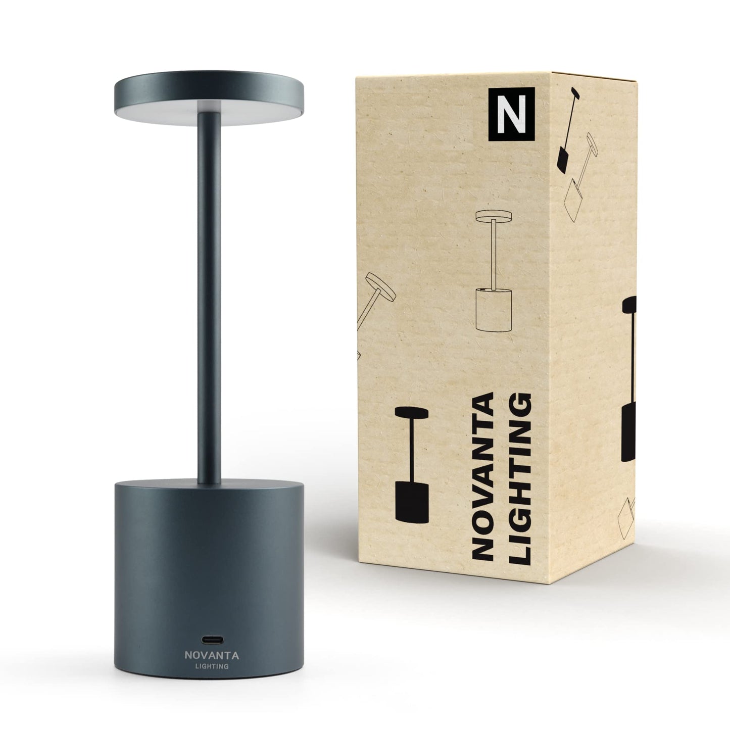 NOVANTA LIGHTING Lampada da Tavolo Ricaricabile Senza Fili in Metallo