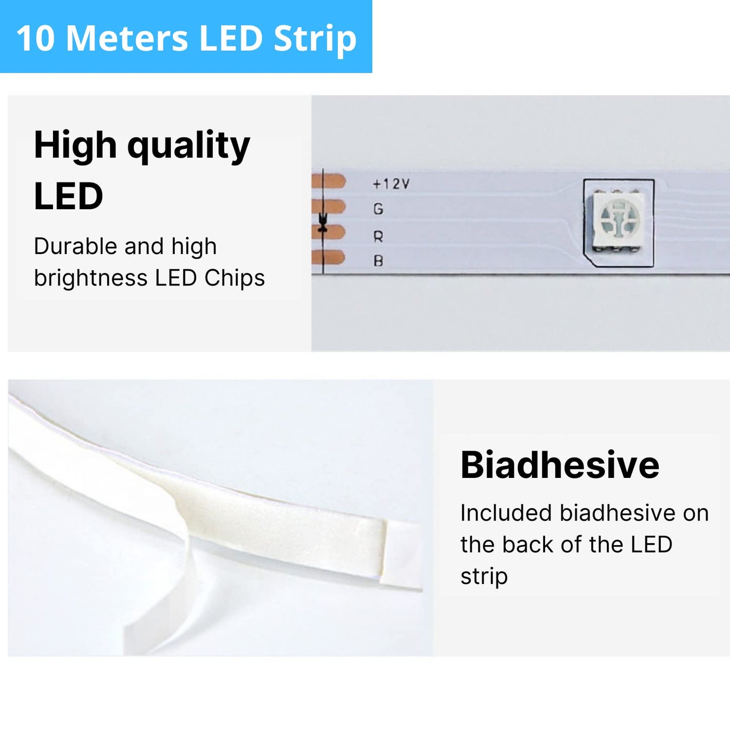 NUOVA GERMANY Striscia LED RGB 10M, Strisce LED con Telecomando con 16 Cambi di Colore, Dimmerabile 4 modalità per la Casa, Camera da Letto,TV,Decorazioni per Mobili,Feste,12V