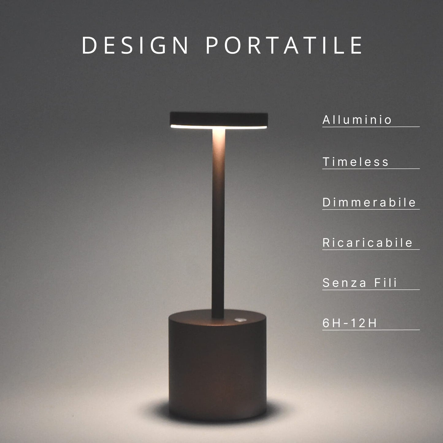 NOVANTA LIGHTING Lampada da Tavolo Ricaricabile Senza Fili in Metallo