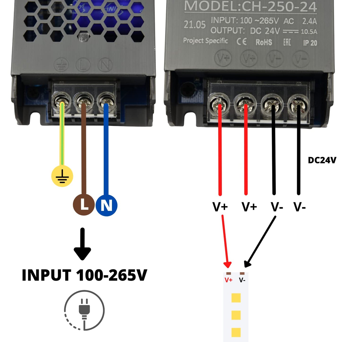 Alimentatore Professionale DC 24V Striscia Led Trasformatore Stabilizzato AC220V