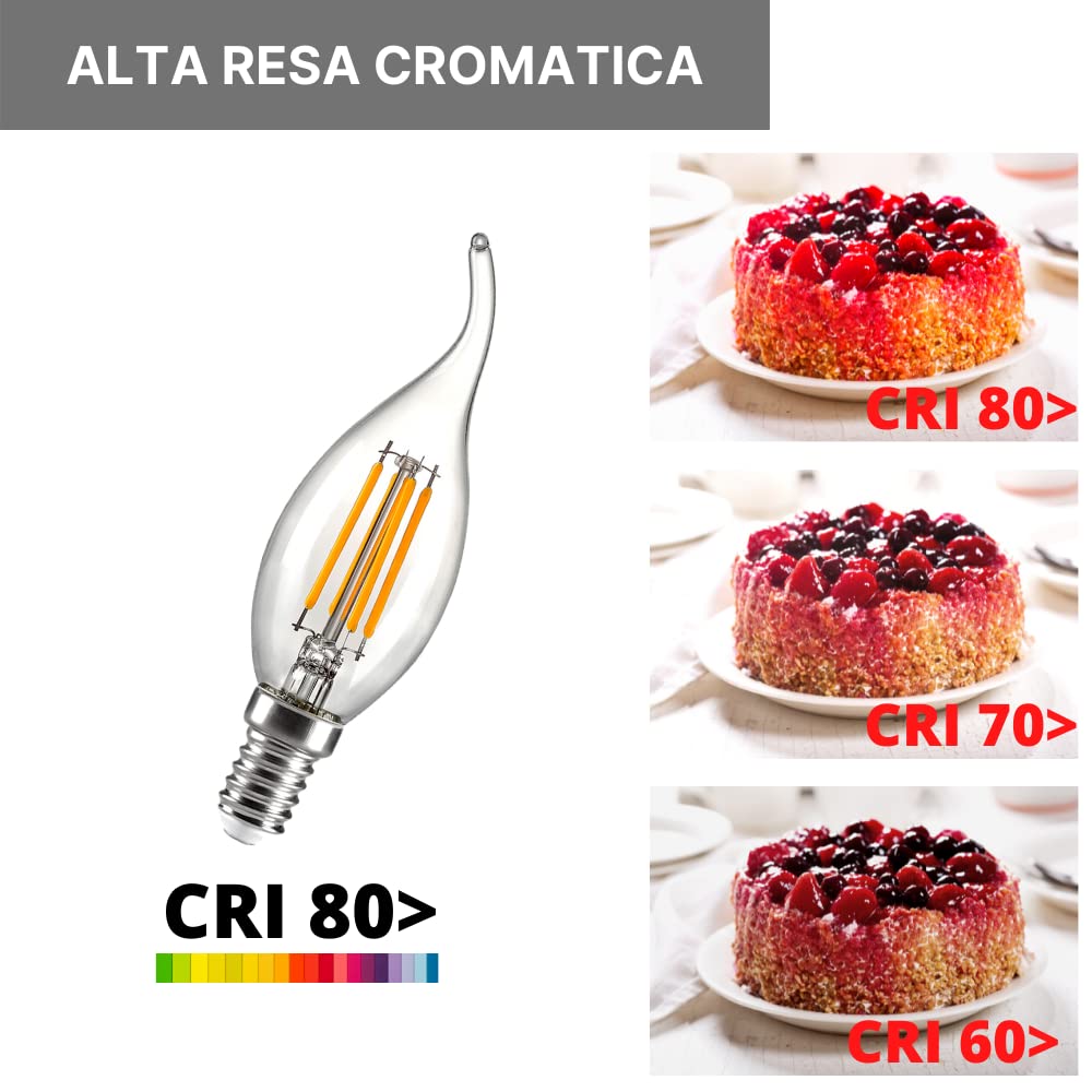 NUOVA GERMANY Filamento LED E14, 4W Equivalenti a 40W, 400Lm, 3000K Luce Calda, Forma fiamma Candela C37 Stile Vintage, Non Dimmerabile, Confezione da 10 Pezzi