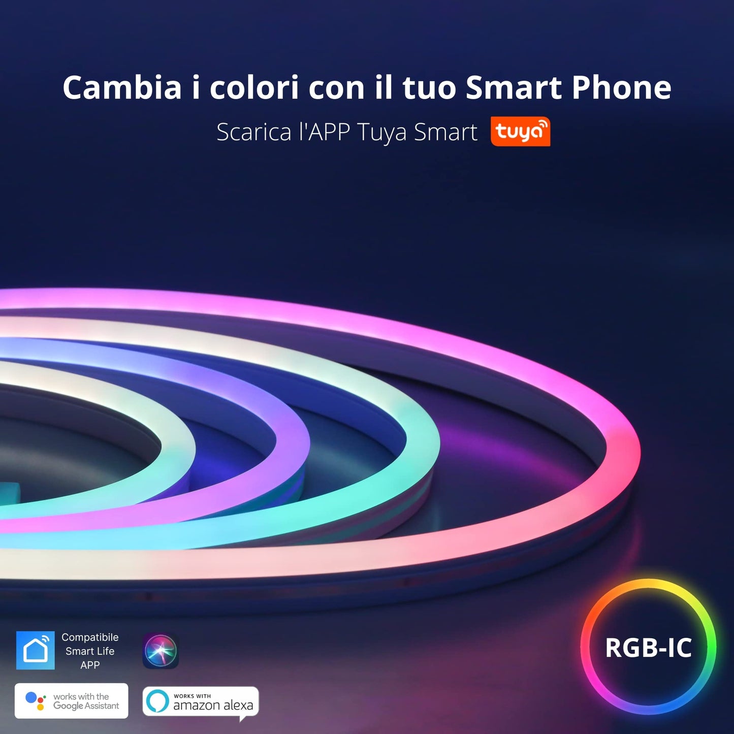 NUOVA GERMANY Luci Neon, RGB-IC with Music Sync, Funziona con Alexa, Google Assistant, Luci gaming, 3 Metri Strisce LED per Camera da letto Soggiorno Decorazioni, Presa EU (Non Supporta 5G WiFi)