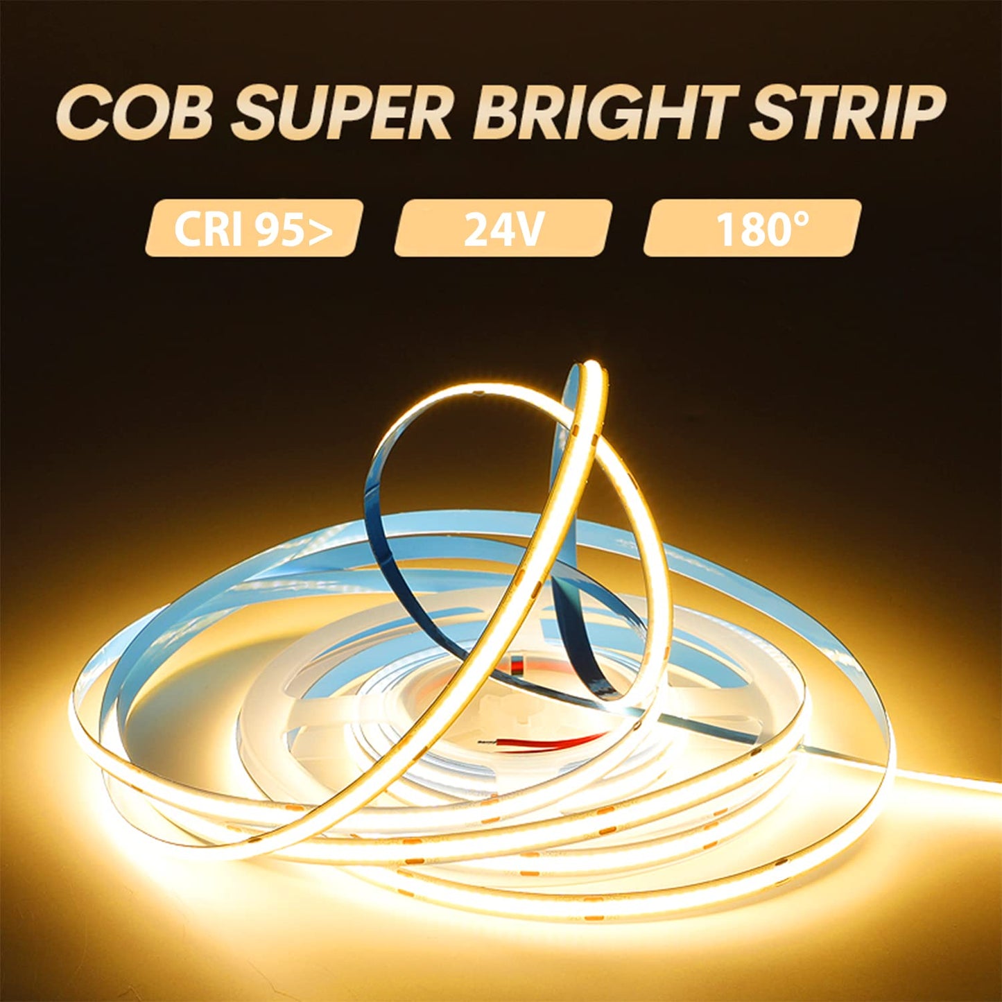 5 Metri Strip LED COB 24V 11W/M CRI 95> Alta luminosità