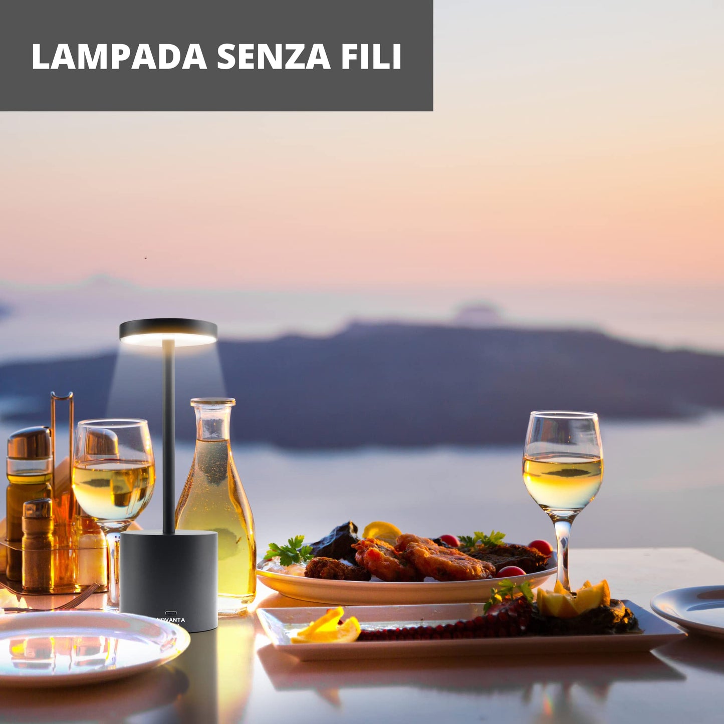 NOVANTA LIGHTING Lampada da Tavolo Ricaricabile Senza Fili in Metallo