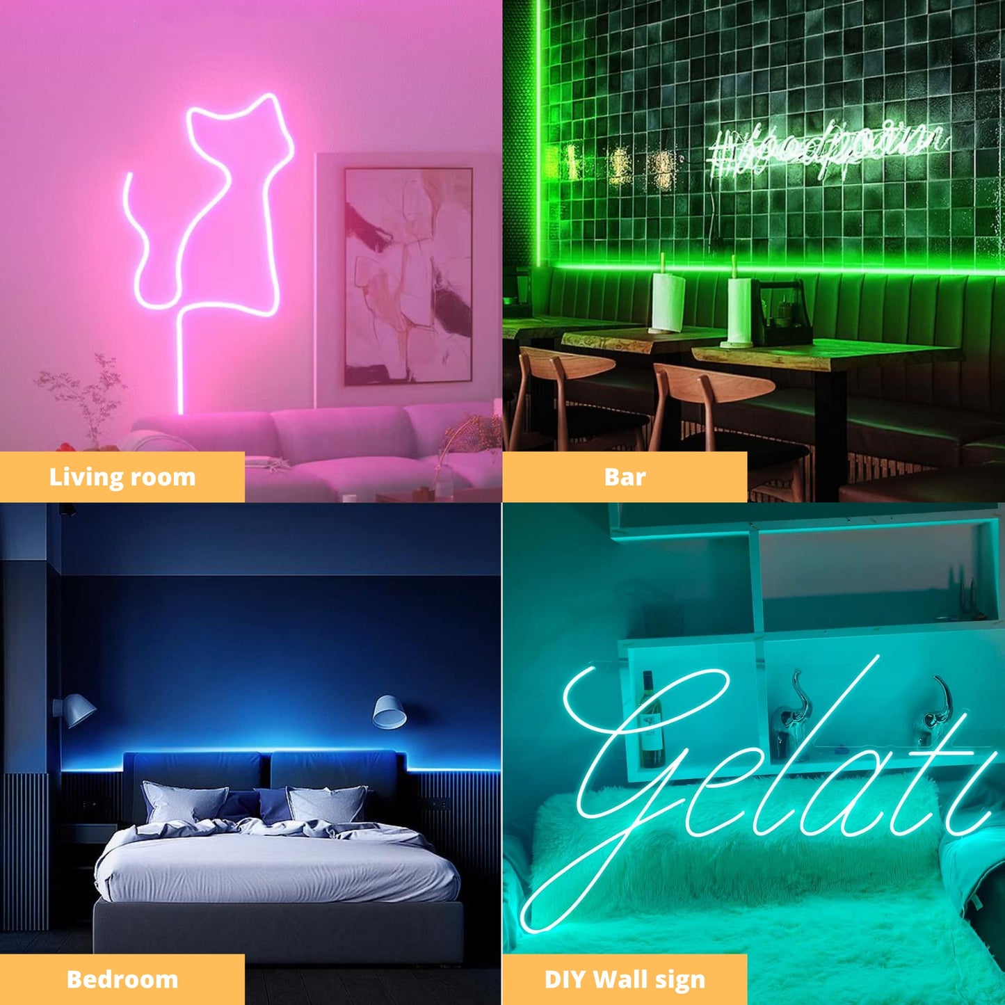 NUOVA GERMANY Neon LED Striscia Nastro Luminoso Flex, 5 Metri 12V Tagliabile Silicone Impermeabile per Interno Esterno Alimentatore incluso