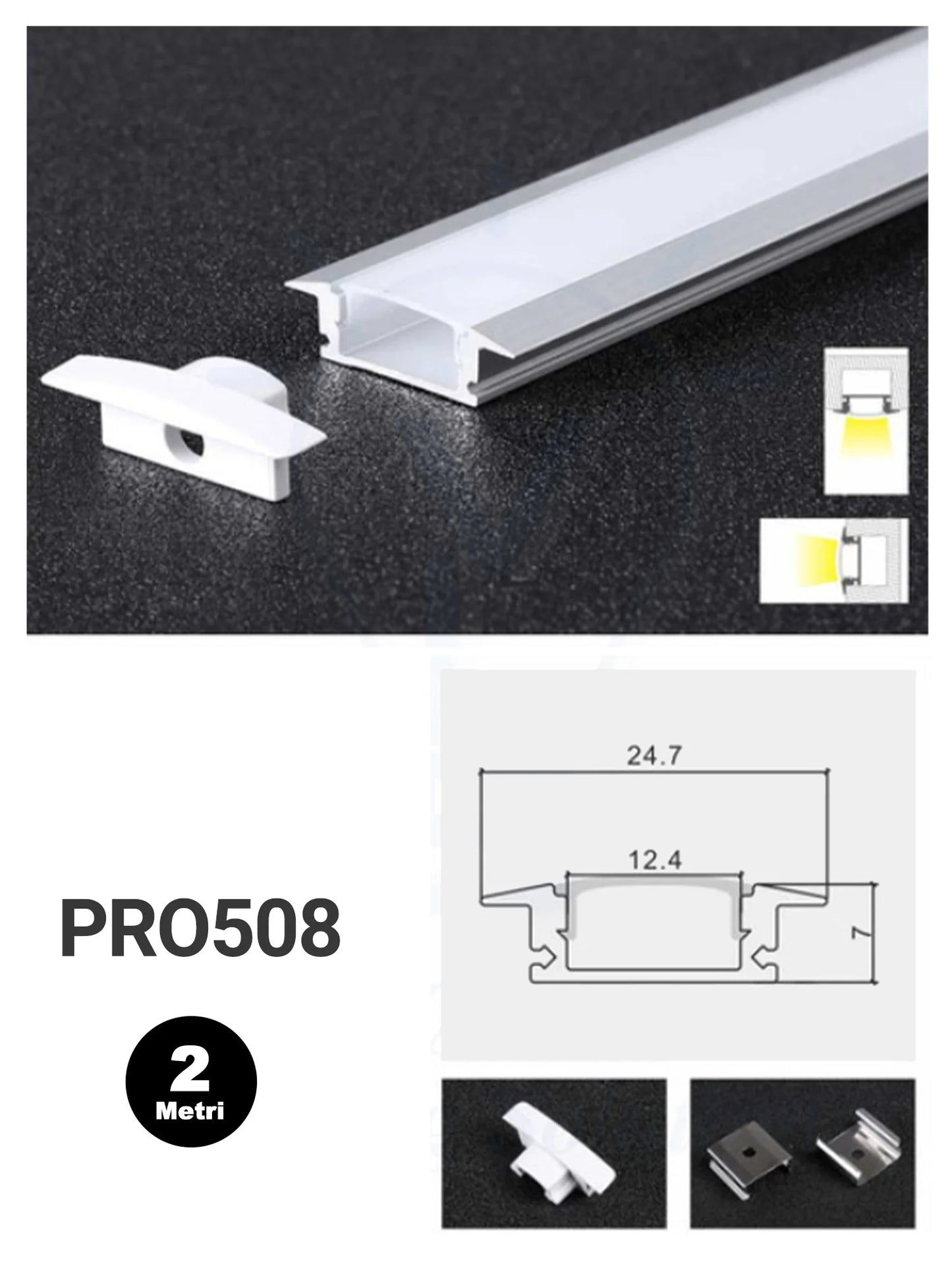 Profilo in alluminio per LED - Modello 508 Lineare incasso