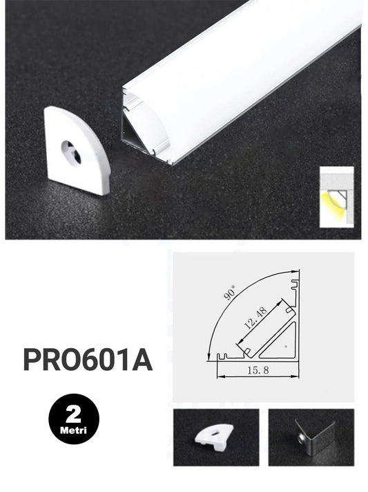 Profilo in alluminio per LED - Modello 601 Angolare