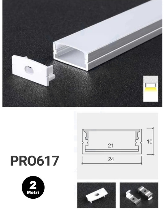 Profilo in alluminio per LED - Modello 617 Lineare largo