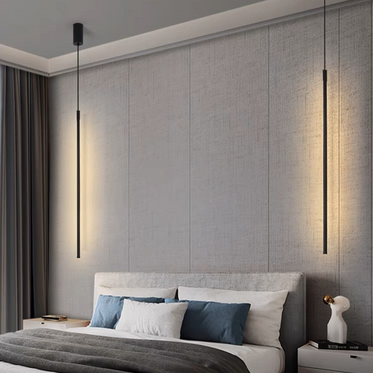 Lampada Sospesa:1313 a Filo minimalista con illuminazione a LED 180 gradi e atmosfera sobria.