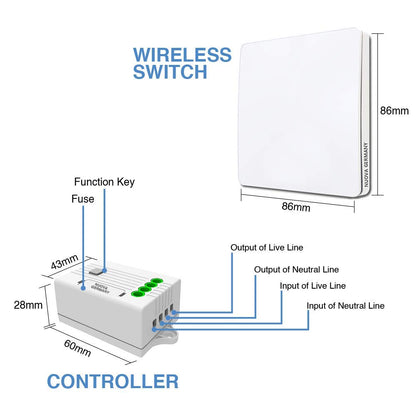 Nuova Germany Interruttore Luce On/Off Wireless Energia Cinetica Senza Batteria, Senza Fili + Ricevitore a relè 10A WiFi, APP (Argento)