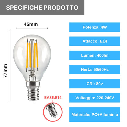 NUOVA GERMANY Filamento LED E14, 4W Equivalenti a 40W, 400Lm, 3000K Luce Calda, Mini Globo G45 Stile Vintage, Non Dimmerabile, Confezione da 10 Pezzi