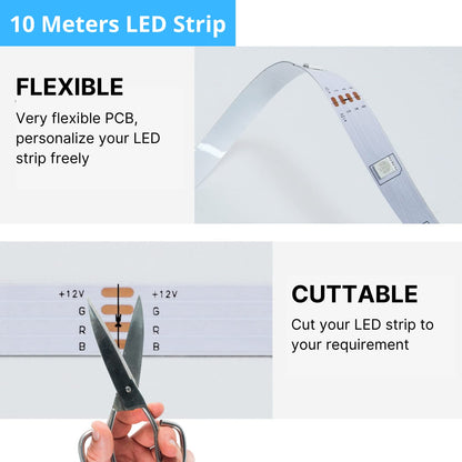 NUOVA GERMANY Striscia LED RGB 10M, Strisce LED con Telecomando con 16 Cambi di Colore, Dimmerabile 4 modalità per la Casa, Camera da Letto,TV,Decorazioni per Mobili,Feste,12V
