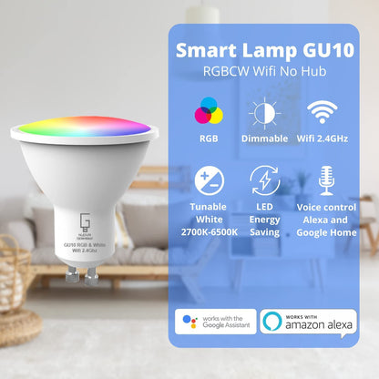 NUOVA GERMANY Lampadina LED GU10 Wifi Intelligente, RGB+2700-6500K Compatibile con Alexa e Google Home, Nessun Hub Richiesto, 4.5W (50W) Dimmerabile (2 Pezzi)