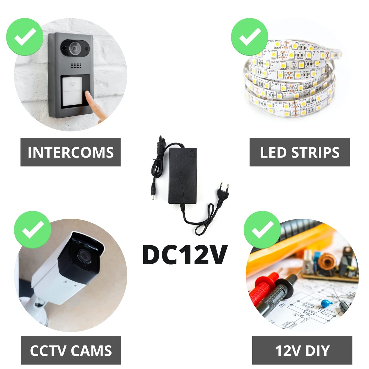 NUOVA GERMANY Alimentatore 12V 2A Trasformatore 24W, Utilizzato per Spina di Alimentazione 12V per Notebook, Striscia LED, Schermo TFT-LCD, Radio, Nas, HD Esterno, Router, Hub, Switch, ECC.