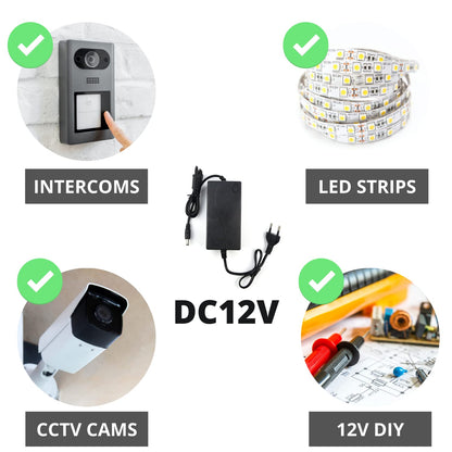 NUOVA GERMANY Alimentatore 12V 2A Trasformatore 24W, Utilizzato per Spina di Alimentazione 12V per Notebook, Striscia LED, Schermo TFT-LCD, Radio, Nas, HD Esterno, Router, Hub, Switch, ECC.