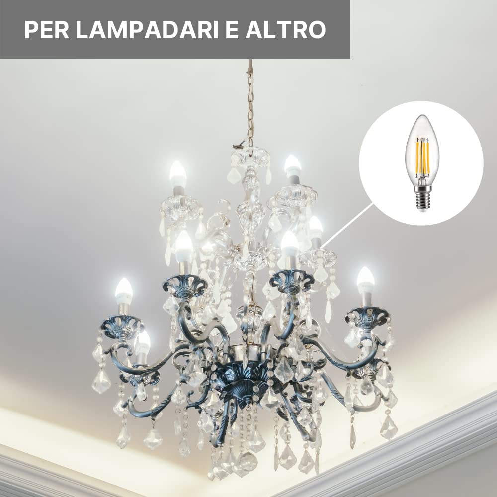 NUOVA GERMANY Filamento LED E14, 4W Equivalenti a 40W, 400Lm, 3000K Luce Calda, Oliva C35 Stile Vintage, Non Dimmerabile, Confezione da 10 Pezzi