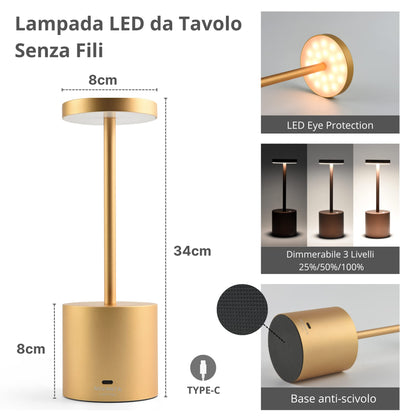 NOVANTA LIGHTING Lampada da Tavolo Ricaricabile Senza Fili in Metallo