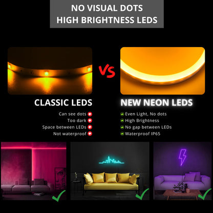 NUOVA GERMANY Neon LED Striscia Nastro Luminoso Flex, 5 Metri 12V Tagliabile Silicone Impermeabile per Interno Esterno Alimentatore incluso