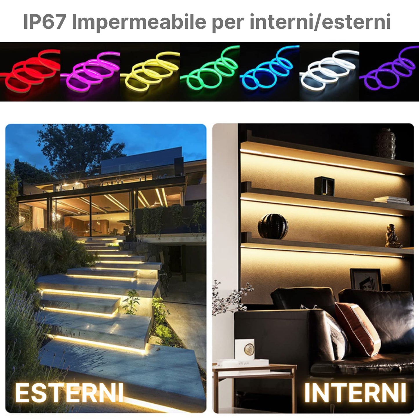 NUOVA GERMANY Striscia Neon LED Silicone Impermeabile IP67 10W/M Alta luminosà per decorazione interna ed esterna Cartello, Insegna, Giardino, Studio, Stanza gaming DC24V