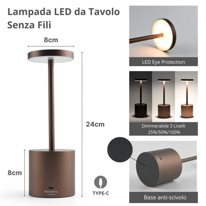 NOVANTA LIGHTING Lampada da Tavolo Ricaricabile Senza Fili in Metallo